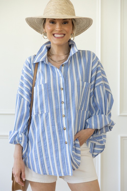 Casual Striped Shirt, Blue