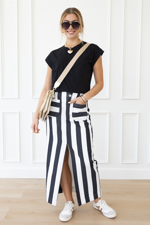Seeing Stripes Slit Skirt, Black - 0421-197h.jpg