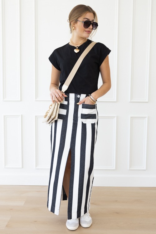 Seeing Stripes Slit Skirt, Black - 0421-198.jpg