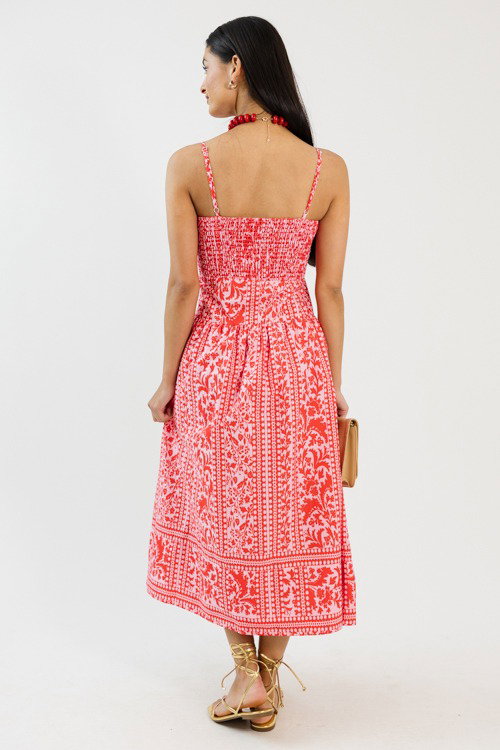 Printed Drop Waist Midi, Pink/Red - New Arrivals - The Blue Door Boutique