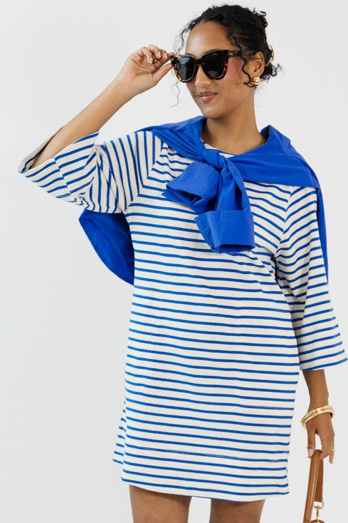 Classic Stripes Dress, Royal Blue - New Arrivals - The Blue Door Boutique