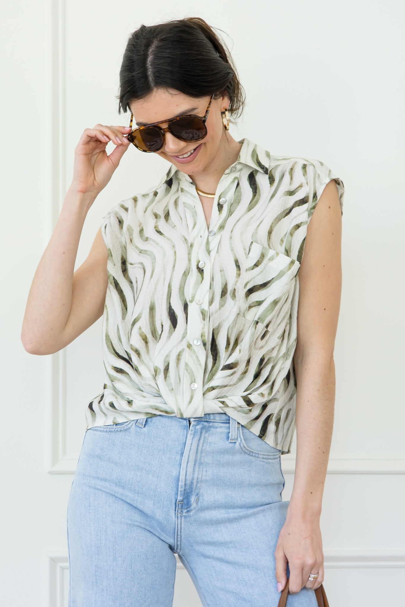 Twist Hem Printed Top, Olive - 0422-137.jpg