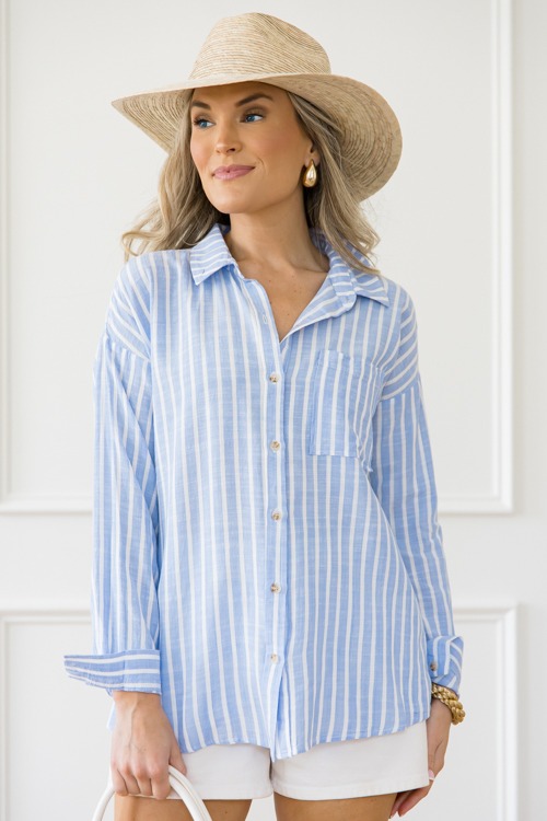 Striped Button Down Top, Chambray