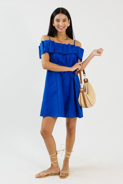 Ruffle Off Shoulder Dress, Cobalt - New Arrivals - The Blue Door Boutique