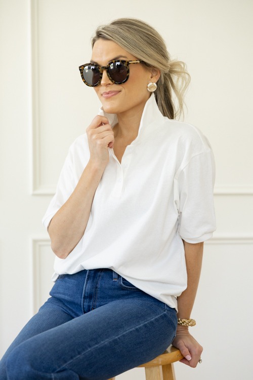 Relaxed Polo Top, Off White