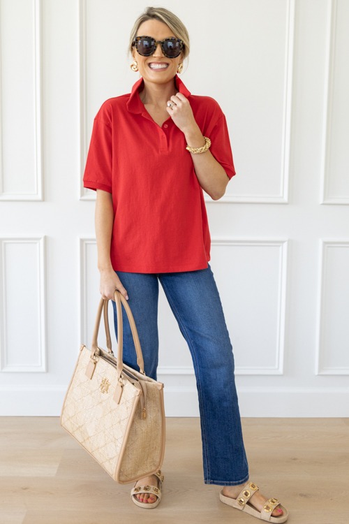 Relaxed Polo Top, Red
