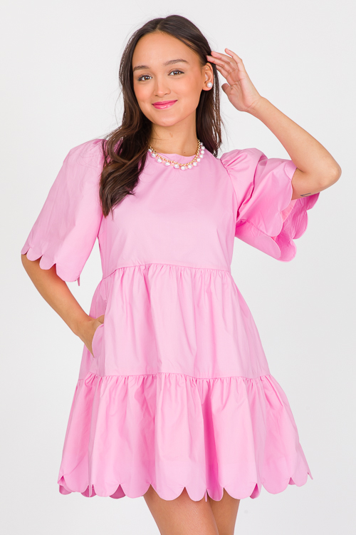 Scallop Trim Poplin Dress, Pink