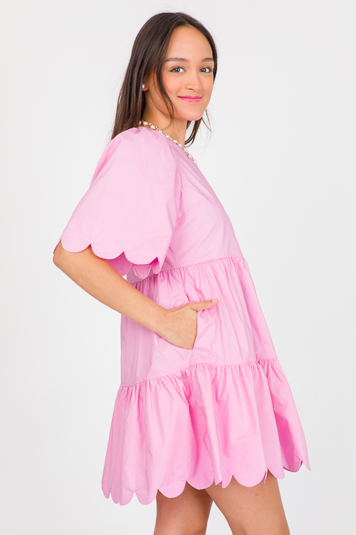 Scallop Trim Poplin Dress, Pink