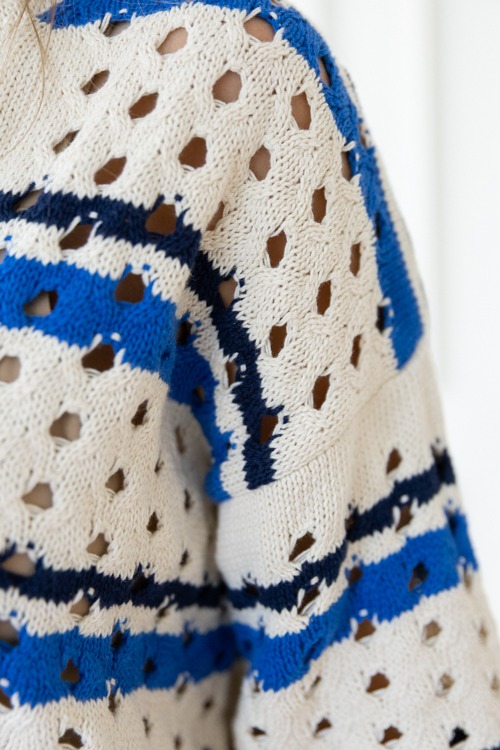 Split Neck Stripe Sweater, Blue - 0424-31.jpg