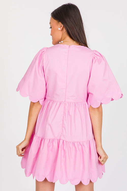 Scallop Trim Poplin Dress, Pink