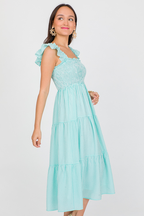 Gingham Smock Midi, Ice Blue