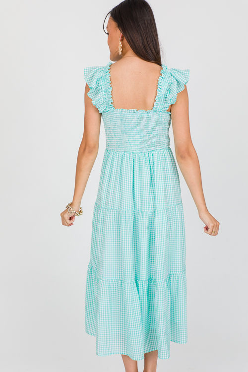 Gingham Smock Midi, Ice Blue