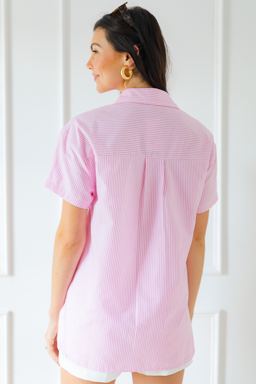 Short Sleeve Pinstripe Shirt, Pink