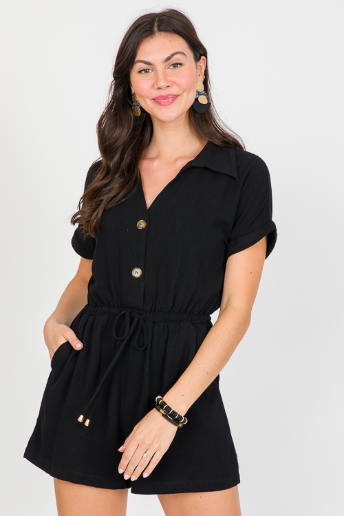 Calee Linen Romper, Black