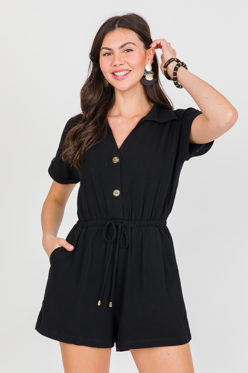 Calee Linen Romper, Black