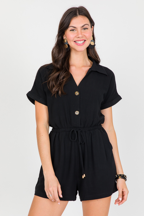 Calee Linen Romper, Black