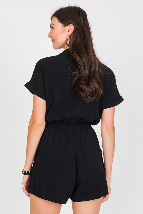 Calee Linen Romper, Black