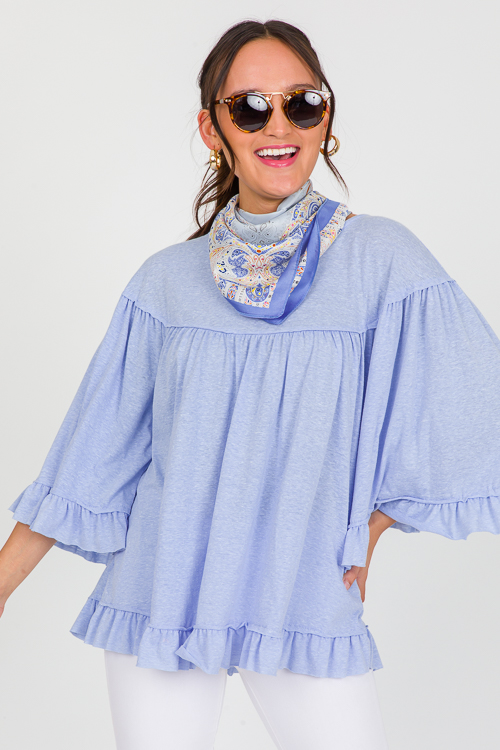 Ruffle Trim Knit Top, Peri Blue