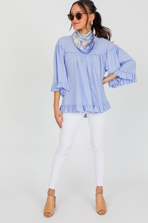 Ruffle Trim Knit Top, Peri Blue