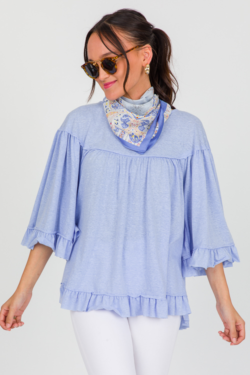 Ruffle Trim Knit Top, Peri Blue