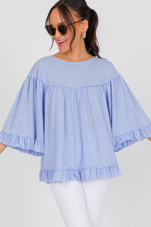 Ruffle Trim Knit Top, Peri Blue