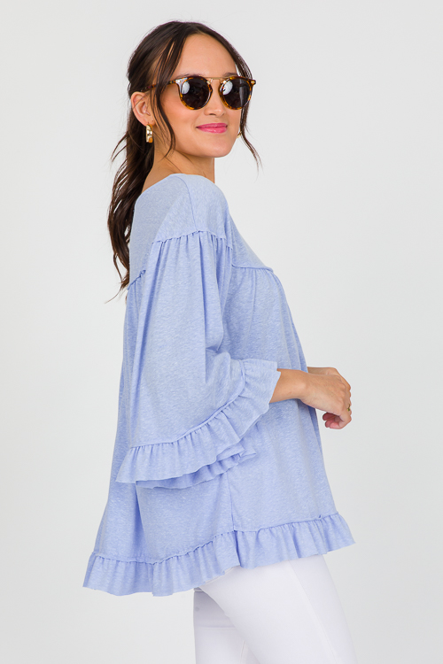 Ruffle Trim Knit Top, Peri Blue