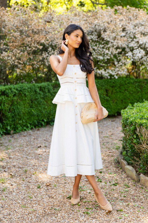Lucille Peplum Midi, White - New Arrivals - The Blue Door Boutique