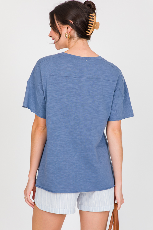 Raw Edge Slub Tee, Denim Blue