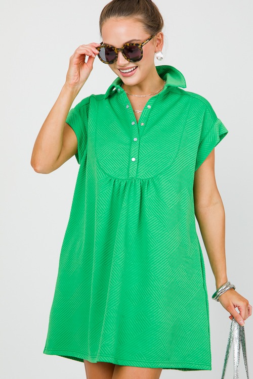 Textured Pearl Snap Dress, Green