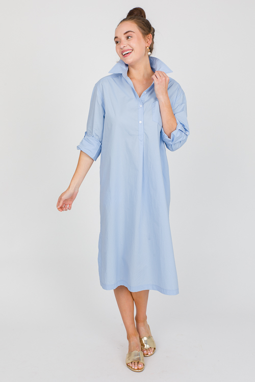 Shirt Dress Midi, Lt. Blue - New Arrivals - The Blue Door Boutique