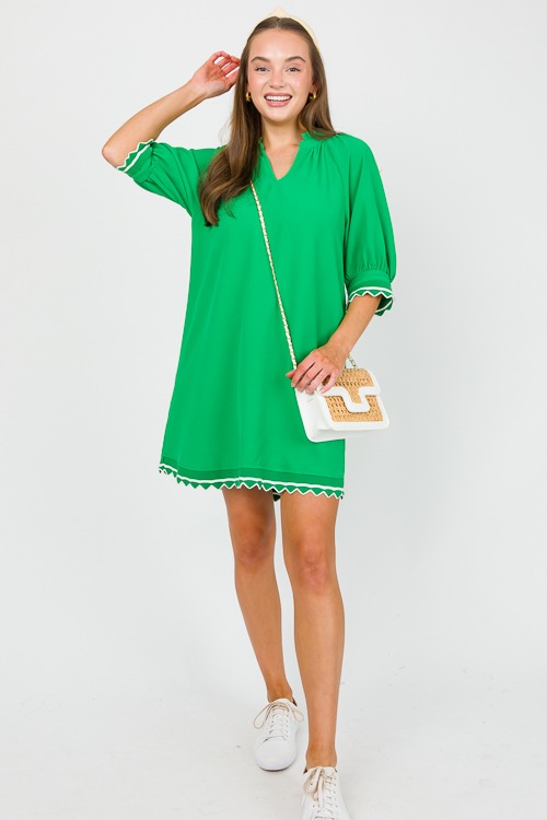 Scallop Stripe Trim Dress, Green