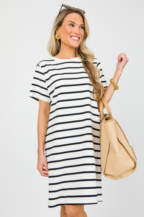 Anna Stripe T-shirt Dress, White/Black