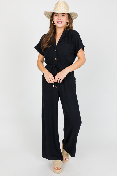 Jana Linen Jumpsuit, Black