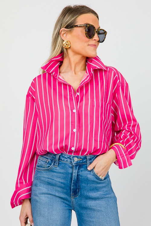 Evelyn Stripe Shirt, Hot Pink