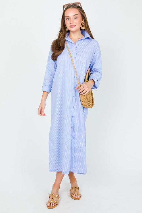 Pinstripe Shirt Dress Maxi, Blue
