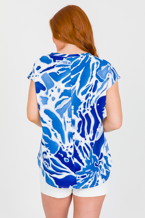 Blue Burst V Blouse, Royal Mix