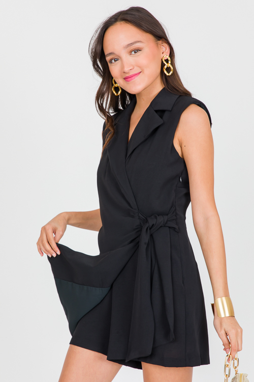 Chic Wrap Front Romper, Black