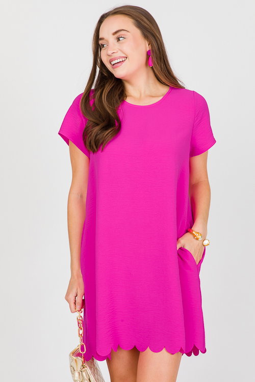 Scallop Hem Dress, Fuchsia - Sale - The Blue Door Boutique Scallop Hem Dress, Fuchsia - Sale - The Blue Door Boutique