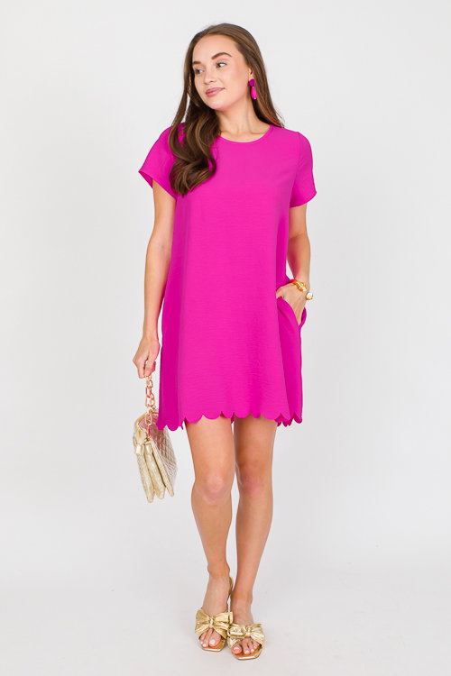 Verdant Bloom Scallop Shirt Dress