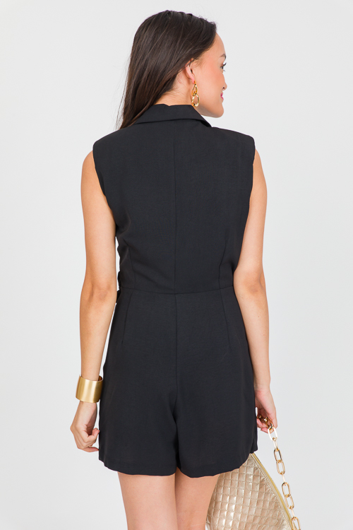 Chic Wrap Front Romper, Black