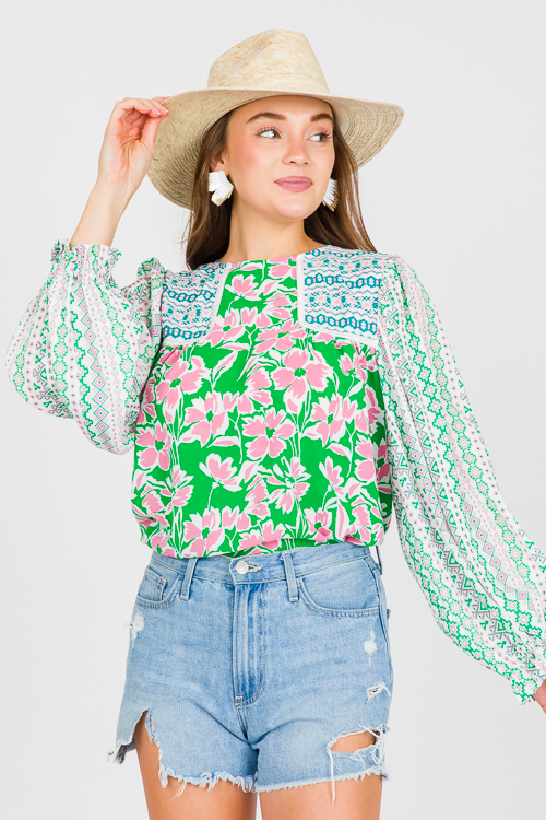 Aztec Contrast Floral Top, K. G