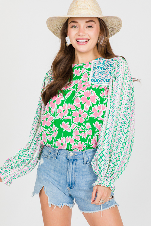 Aztec Contrast Floral Top, K. G