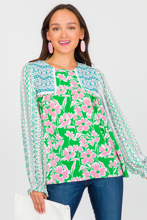 Aztec Contrast Floral Top, K. G