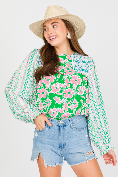 Aztec Contrast Floral Top, K. G