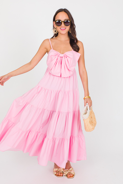 Cutie Bow Midi Dress - Pink - H&O