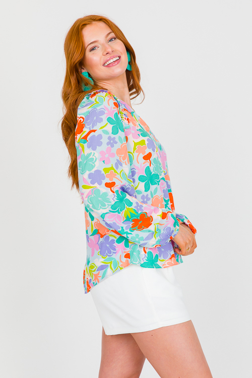 Ruffle Shoulder Floral Top, Multi