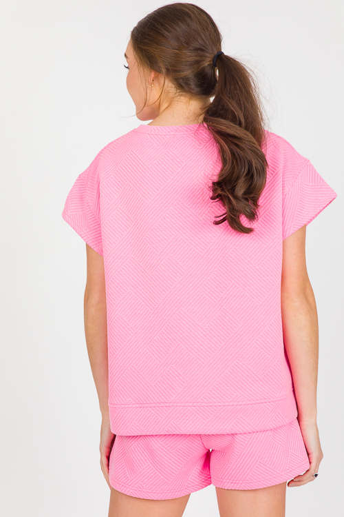 Short Sleeve Solid Texture Sweatshirt, Bubblegum