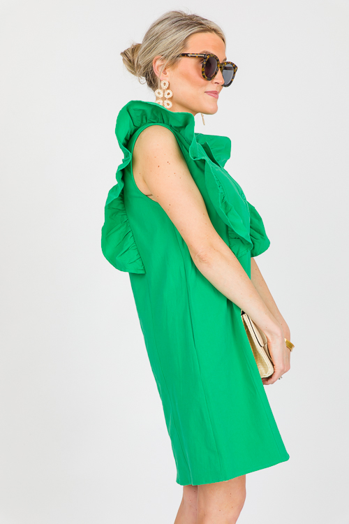 Button Up Ruffle Dress, Green