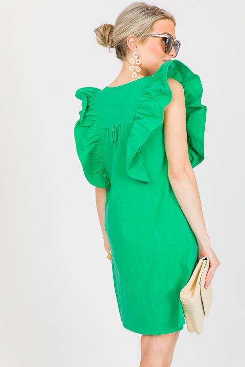 Button Up Ruffle Dress, Green