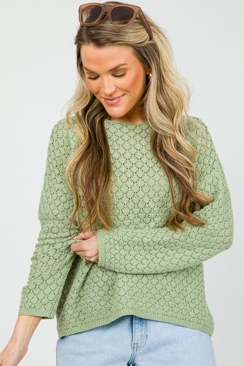 Margie Crochet Sweater, Sage